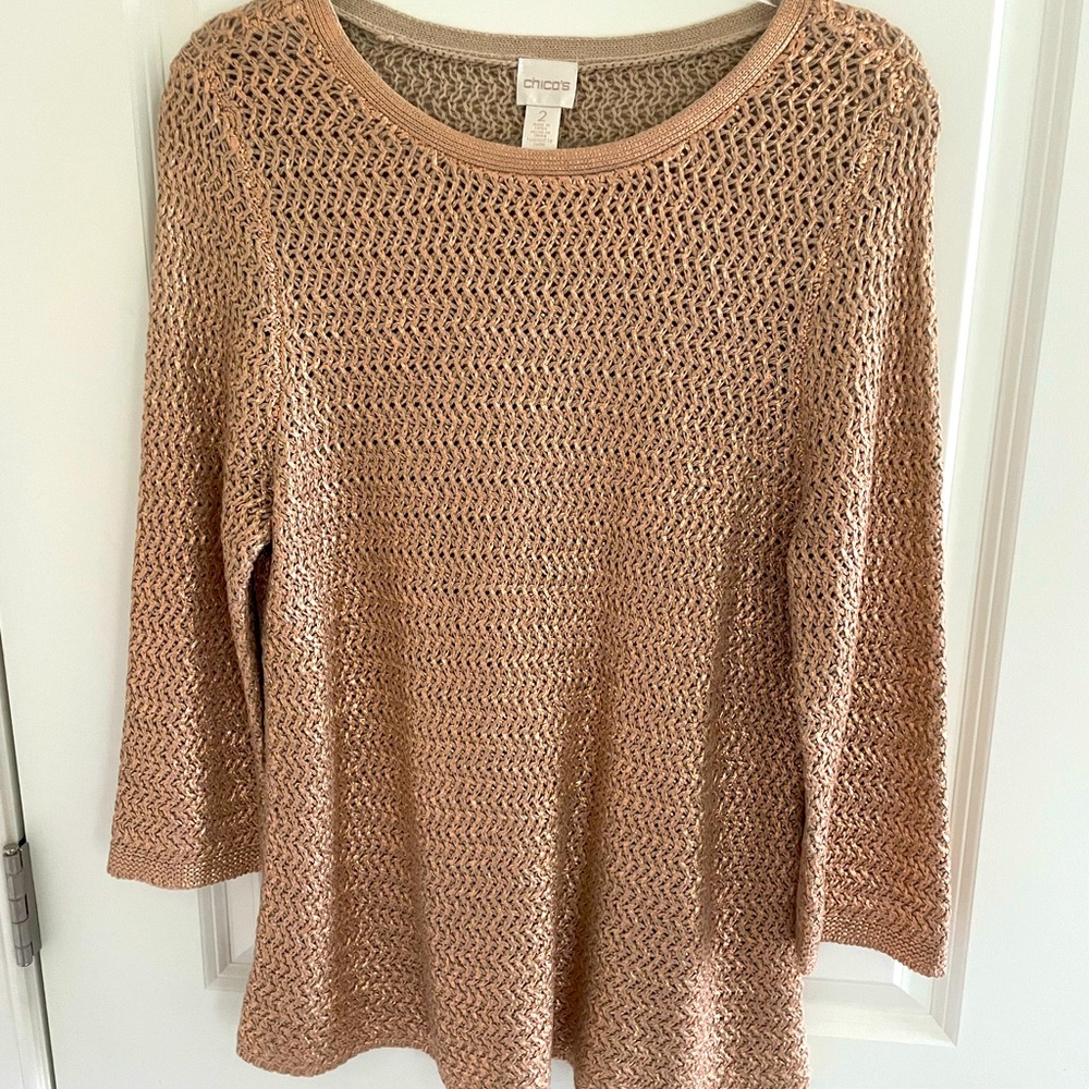 Chicos Metallic Foil Pullover Sweater Paris Pink